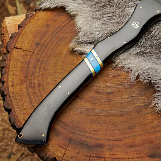 Handmade Forged Viking Axe – 1095 High Carbon Steel Bushcraft Hatchet with Turquoise Handle & Leather Sheath | Arham Cutlery - Arham Cutlery