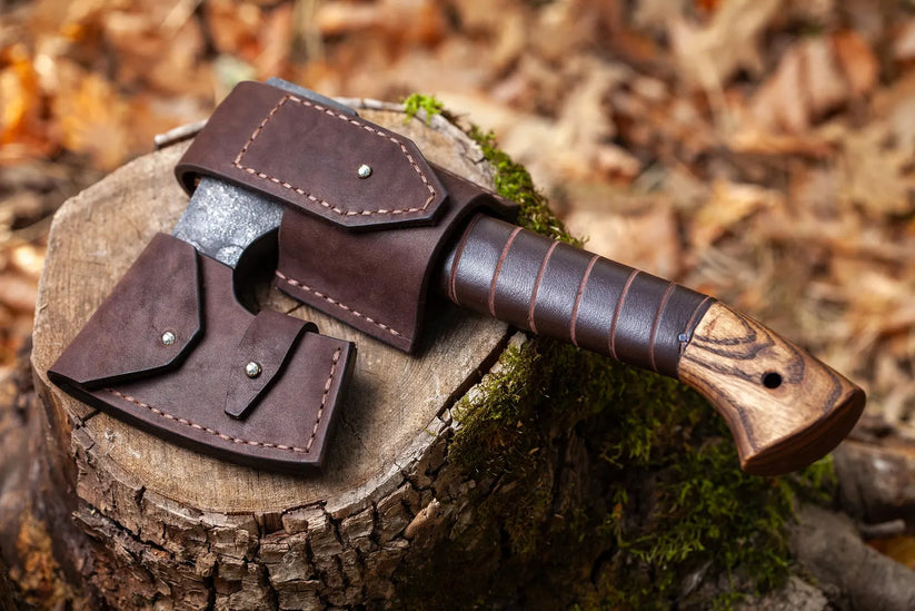 Mini Scandinavian Bearded Hatchet – Handmade 1066 Carbon Steel Viking Camp Axe with Leather Cover Arham Cutlery