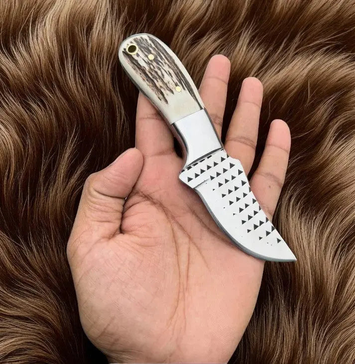 Compact Handcrafted Knife – Stag Horn Handle & Geometric Rasp Blade | Arham Cutlery - Arham Cutlery