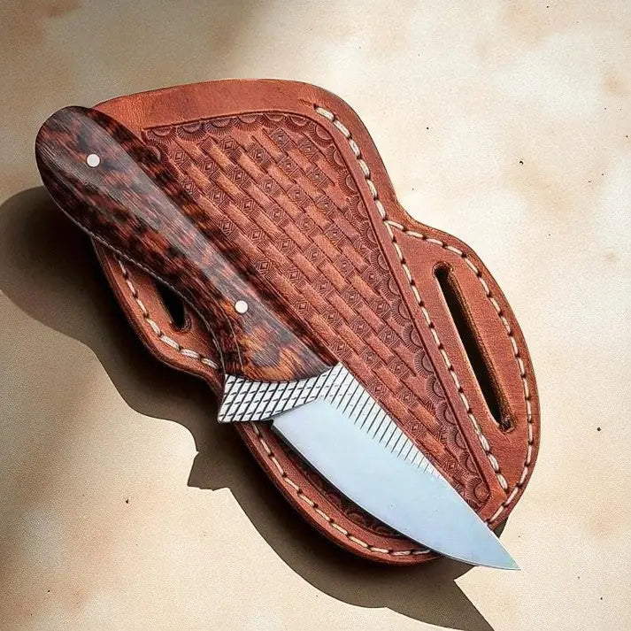 Handcrafted Crass Draw Ranch Cowboy Knife – Snake Wood Handle & Rasp Tool Blade | Arham Cutler - Arham Cutlery