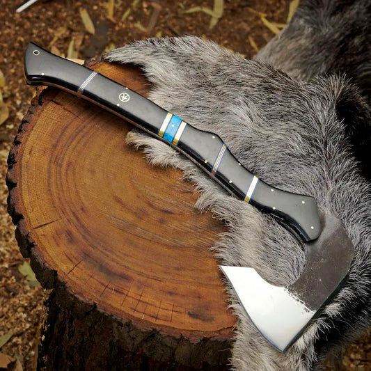 Handmade Forged Viking Axe – 1095 High Carbon Steel Bushcraft Hatchet with Leather Sheath | Arham Cutlery - Arham Cutlery