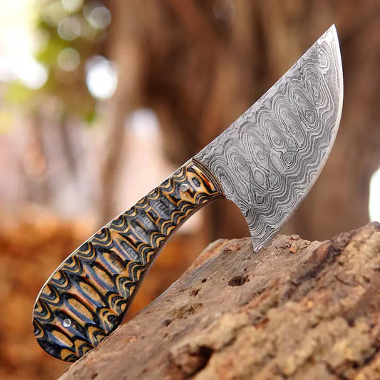Hand Forged Damascus Steel Skinner Knife – 7" Bushcraft Hunting Knife with Pakka Wood Handle & Leather Sheath - Arham Cutlery