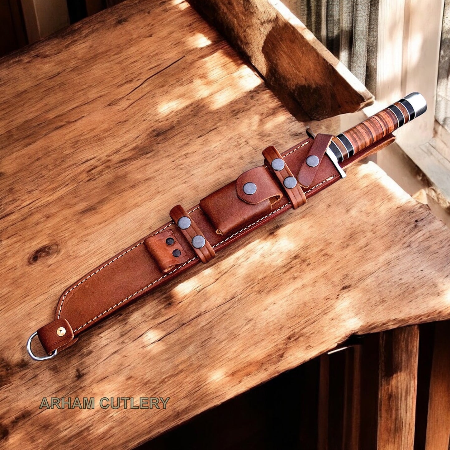 Viking Foul-Fart D2 Katana Tanto Short Sword With Leather Sheath