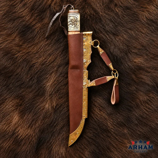 Knotbone Raven Viking Seax Knife – Damascus Steel Wood & Bone Handle Arham Cutlery