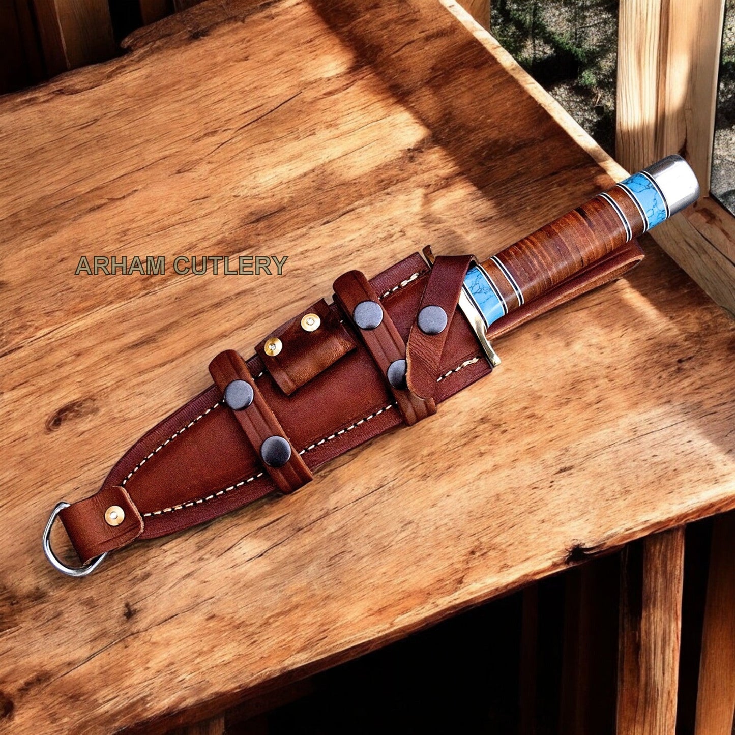 Viking Fork-Beard D2 Battle-Ready Dagger With Leather Sheath Arham Cutlery