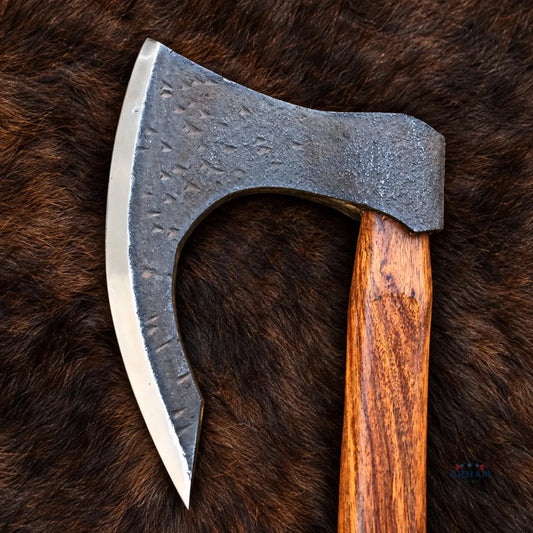 Rosewood Jotunn Hand-Forged Viking Axe – Black Carbon Steel & Rosewood Arham Cutlery