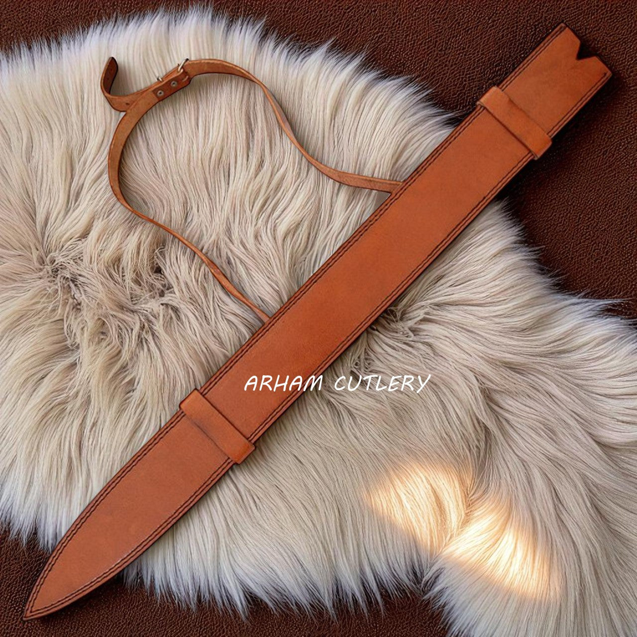 Wolfskin Raider Damascus Viking Sword with Leather Sheath