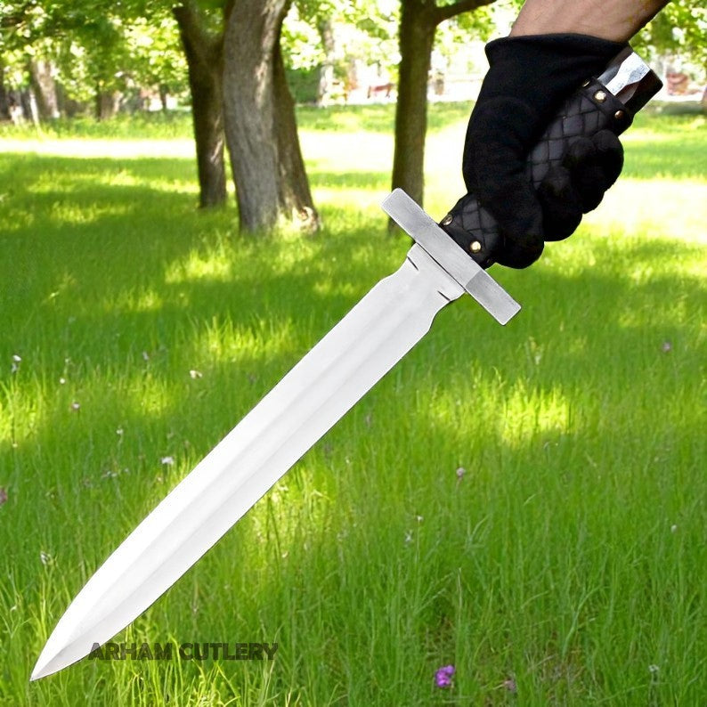 Hand-Forged J2 Steel Short Sword with Leather Sheath – 17” Tactical Combat Blade