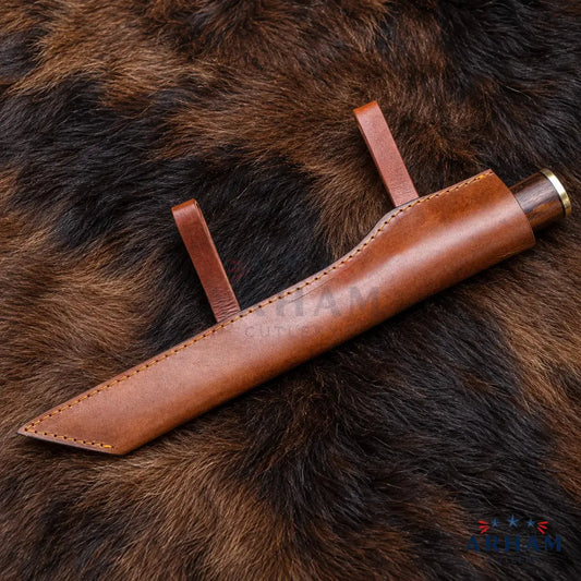 Walnutforge Ravencrest™ Carbon Steel Seax – Walnut Handle & Brass Accents Arham Cutlery