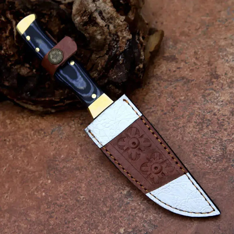 Handcrafted D2 Steel Utility Knife – Full Tang Fixed Blade with Black Micarta Handle & Leather Sheath | Arham Cutlery - Arham Cutlery
