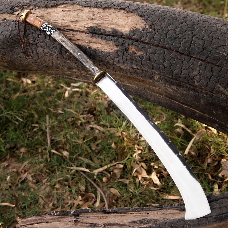 Handcrafted J2 Steel Jungle Machete – Full Tang Curved Blade with Wood & Resin Handle and Leather Sheath | Arham Cutlery