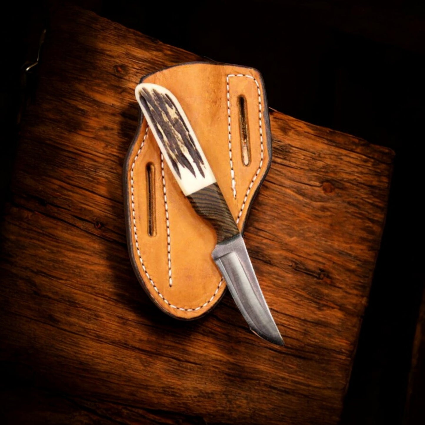 Handmade Cowboy Knife with Antler Horn & Rosewood Handle | High Carbon Steel Blade