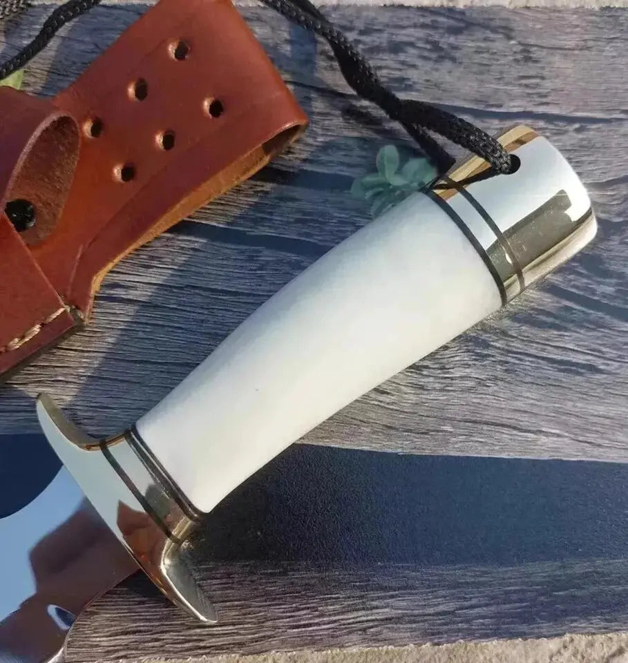 Handmade D2 Steel Bowie Hunting Knife with Bone Handle & Leather Sheath | Arham Cutlery - Arham Cutlery