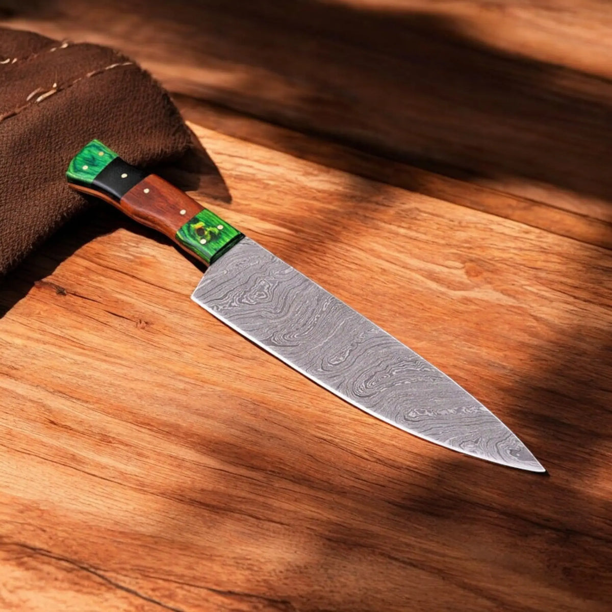 Handmade Damascus Steel Chef Knife with Wood & Horn Handle | Professional Kitchen Knife - Arham Cutlery