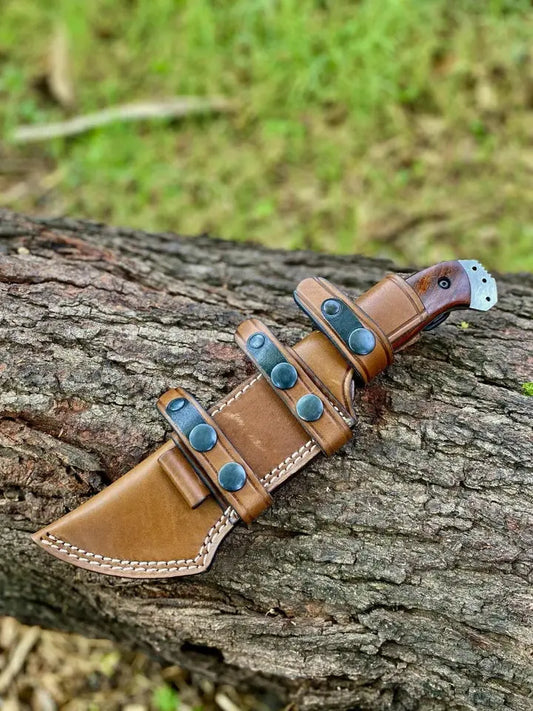 Handmade Fixed Blade Bushcraft Knife – Full Tang Stainless Steel Outdoor Knife with Leather Sheath | Arham Cutlery - Arham Cutlery