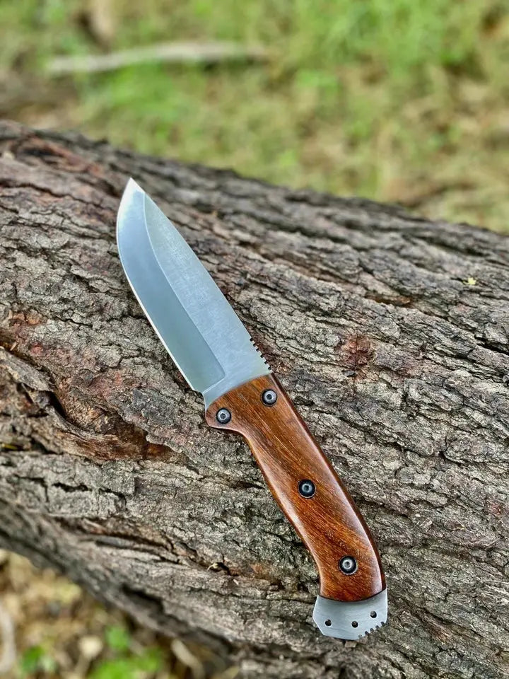 Handmade Fixed Blade Bushcraft Knife – Full Tang Stainless Steel Outdoor Knife with Leather Sheath | Arham Cutlery - Arham Cutlery