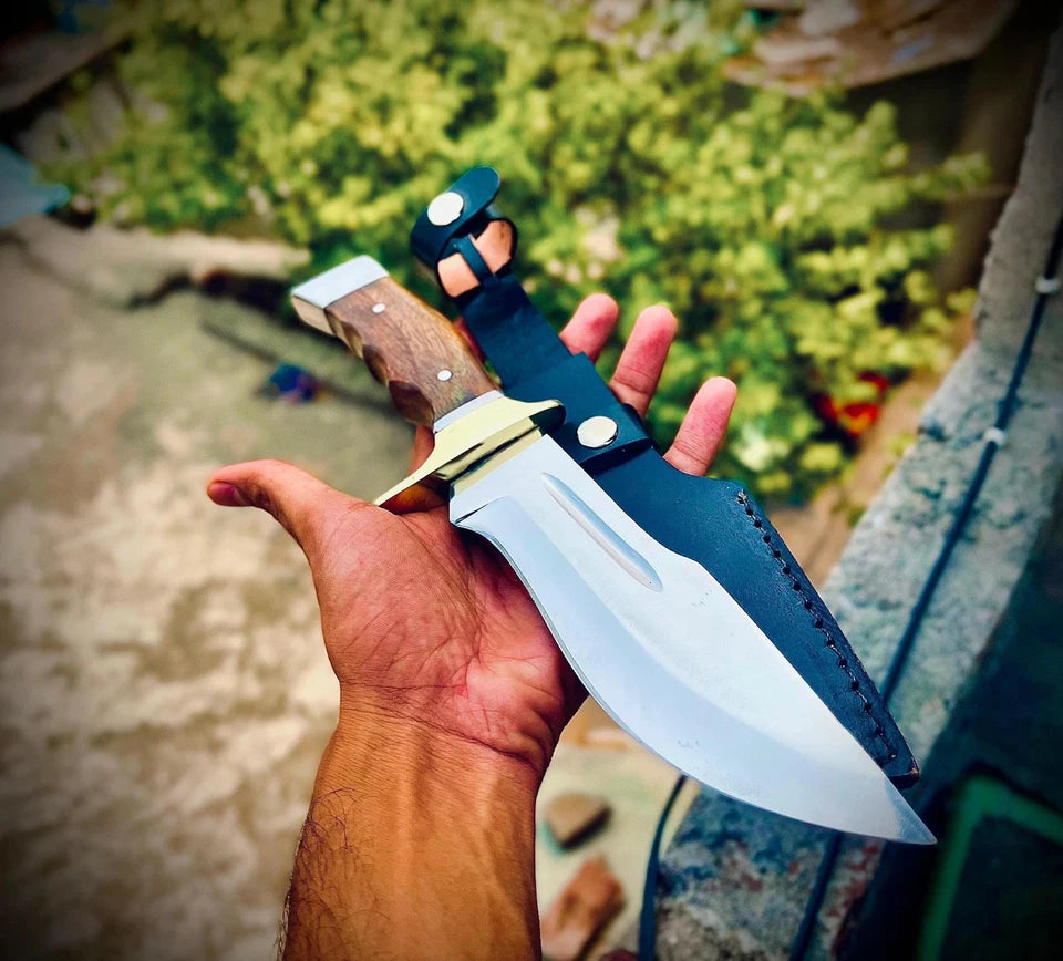 Handmade High Carbon Bowie Hunting Knife with Wood Handle & Leather Sheath | Arham Cutlery