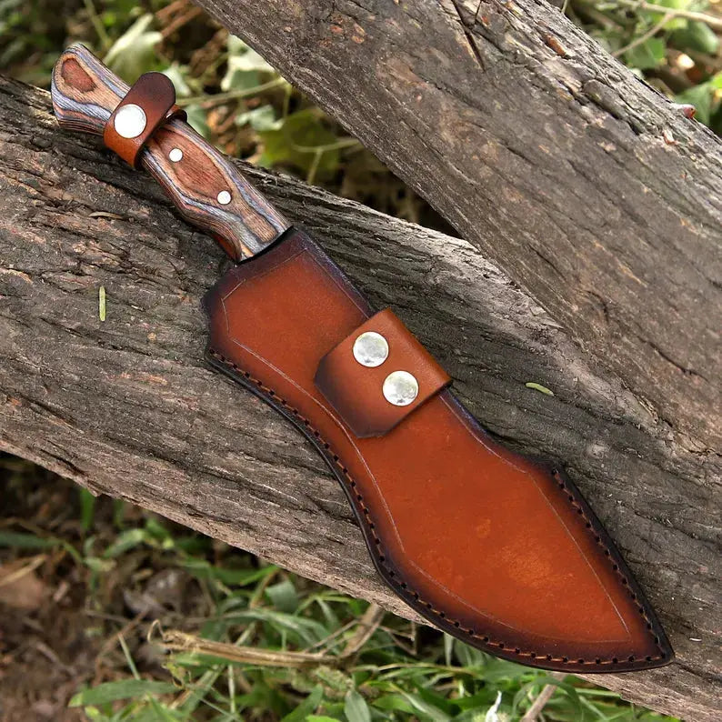 Handmade J2 Steel Hunting Knife – Fixed Blade with Pakka Wood Handle & Leather Sheath | Arham Cutlery - Arham Cutlery