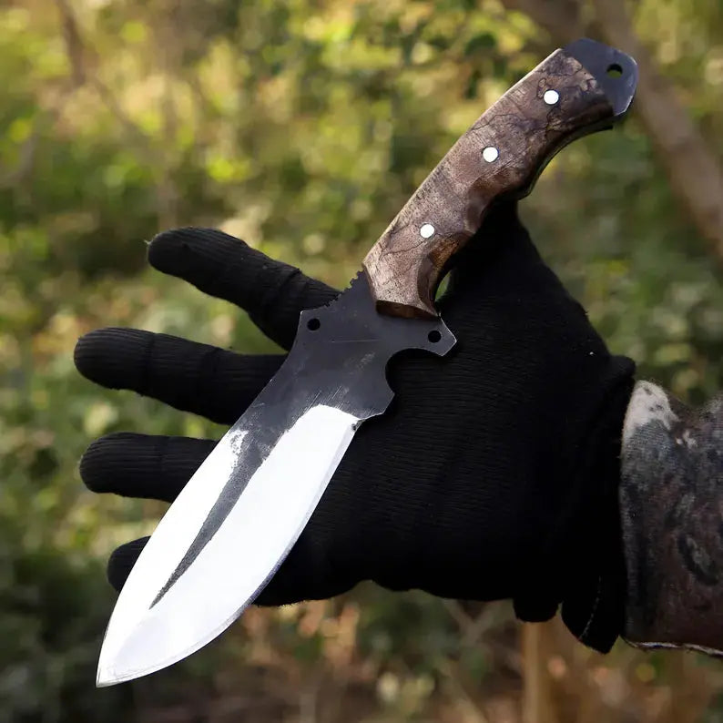 Handmade J2 Steel Skinner Knife – Full Tang Blade with Olive Wood Handle & Leather Sheath - Arham Cutlery