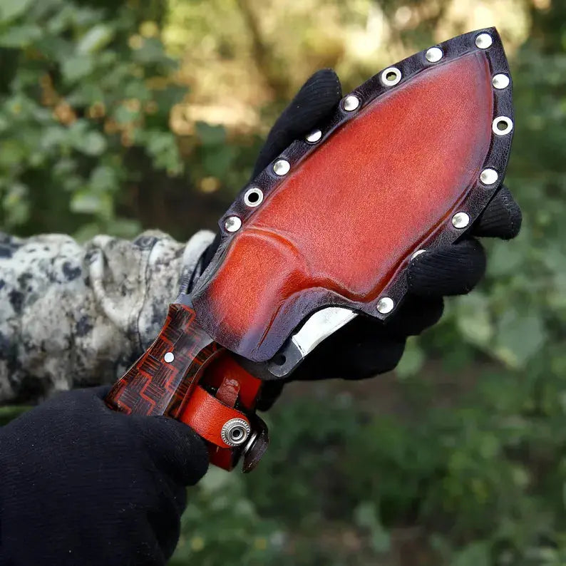 Handmade J2 Steel Skinner Knife with Textured Pakkah Wood Handle & Leather Sheath | Arham Cutlery - Arham Cutlery
