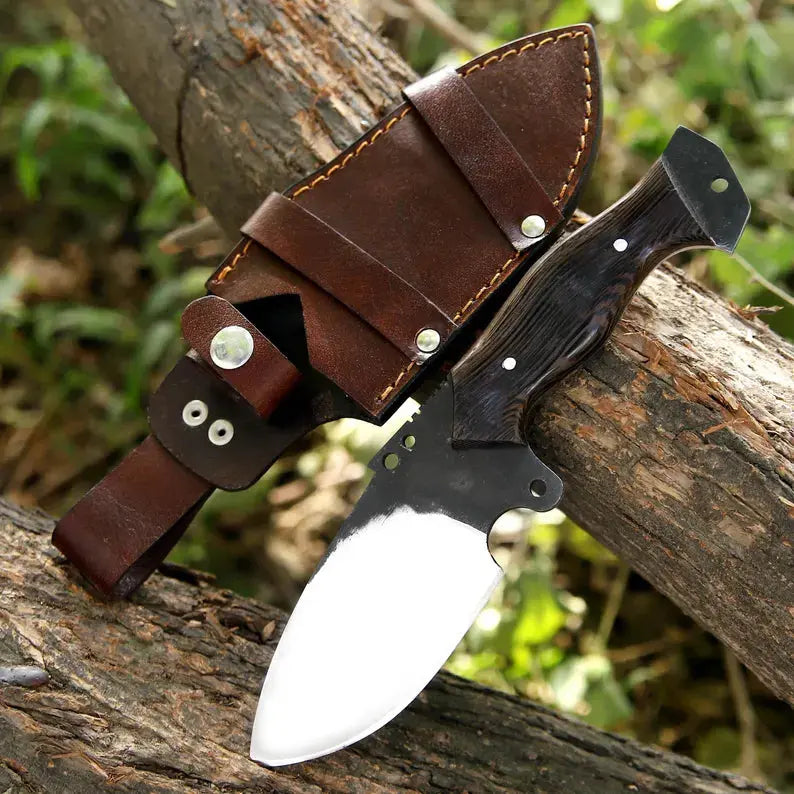 Handmade J2 Steel Skinner Knife – Full Tang Blade with Wenge Wood Handle & Leather Sheath - Arham Cutlery