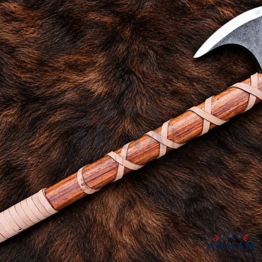 Rosewood Blackraven™ Hand-Forged Viking Axe – Black Carbon Steel & Rosewood Shaft Arham Cutlery