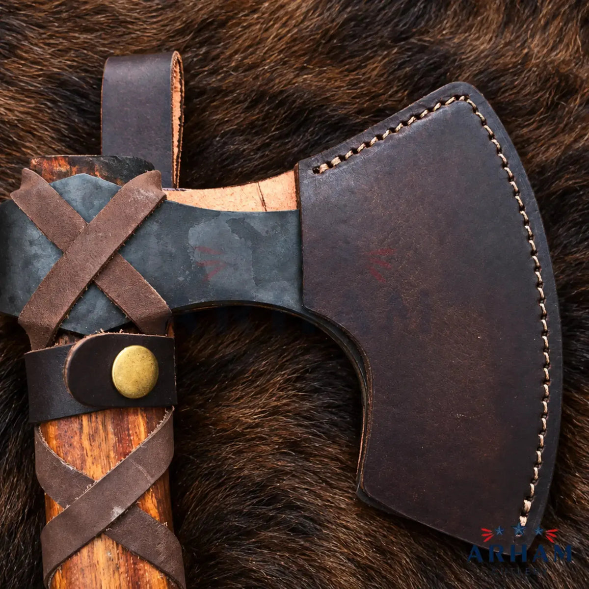 Rosewood Ironcrest Hand-Forged Viking Axe – Carbon Steel & Rosewood Handle Arham Cutlery