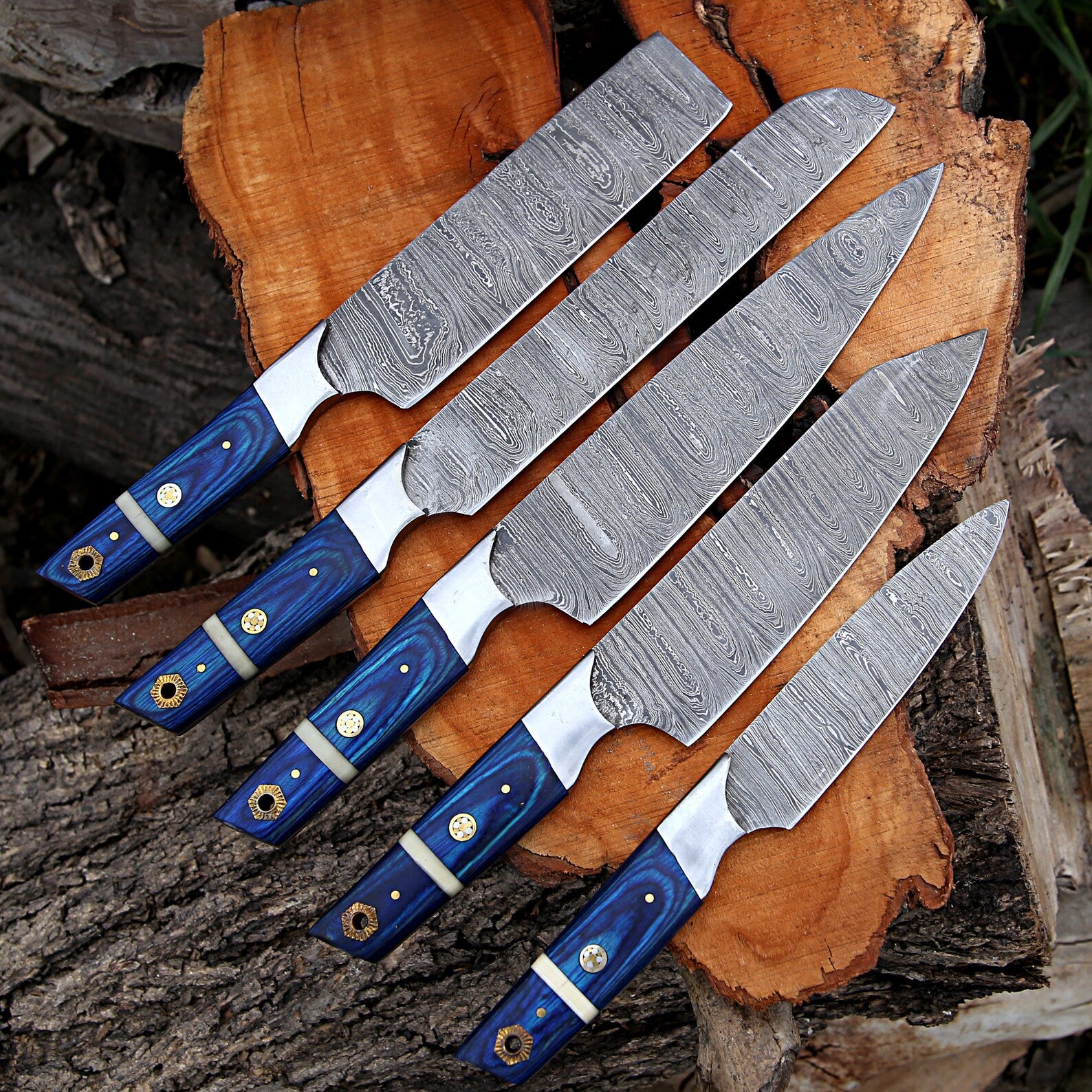 Custom knife set for Christmas Gift Damascus Steel Kitchen Knfie Set Chef Knife Set 5Pcs Knives Set With Leather Roll Kitchen Knife Set - Arham Cutlery