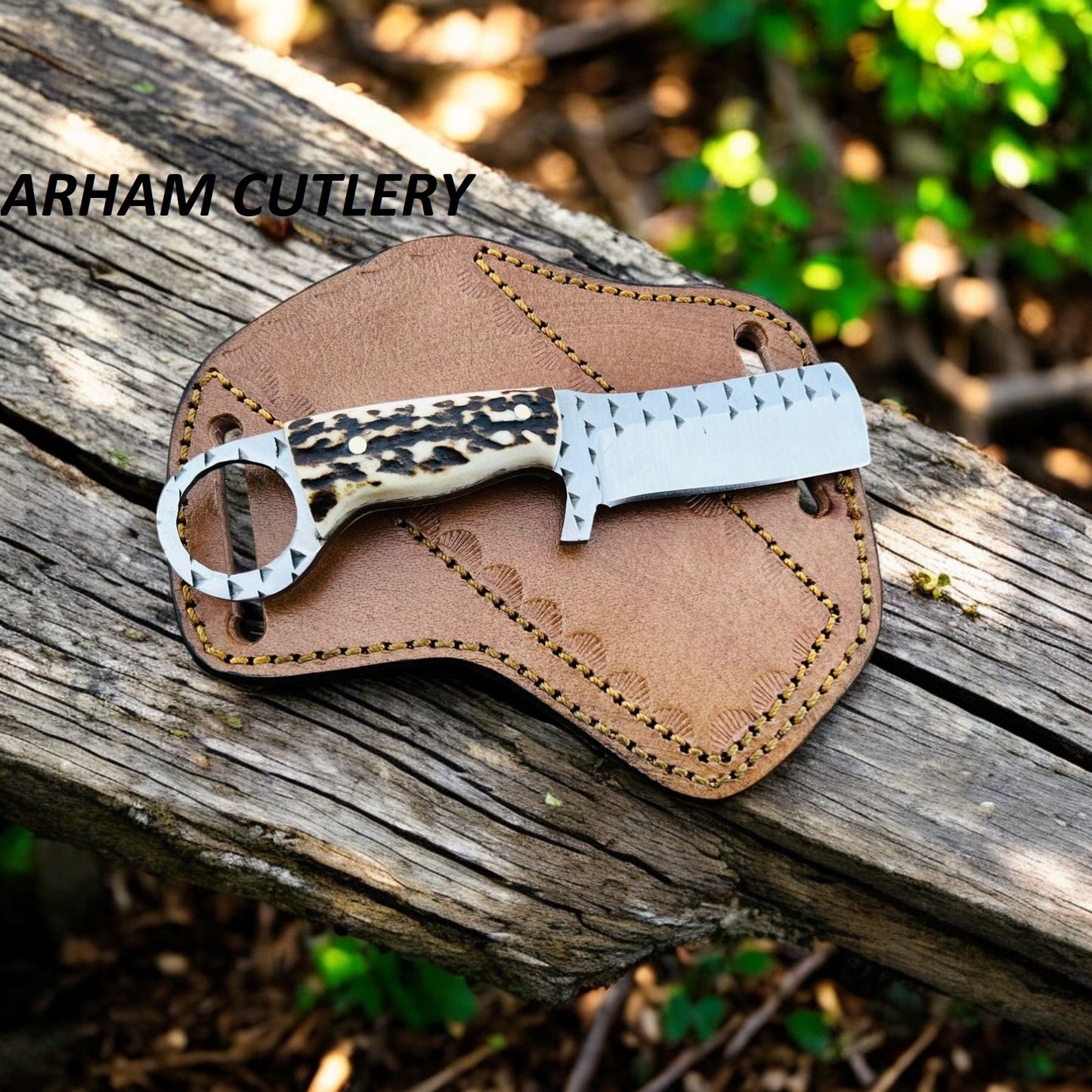 Natural Stag Horn Knife With Farrier Rasp File Blade
