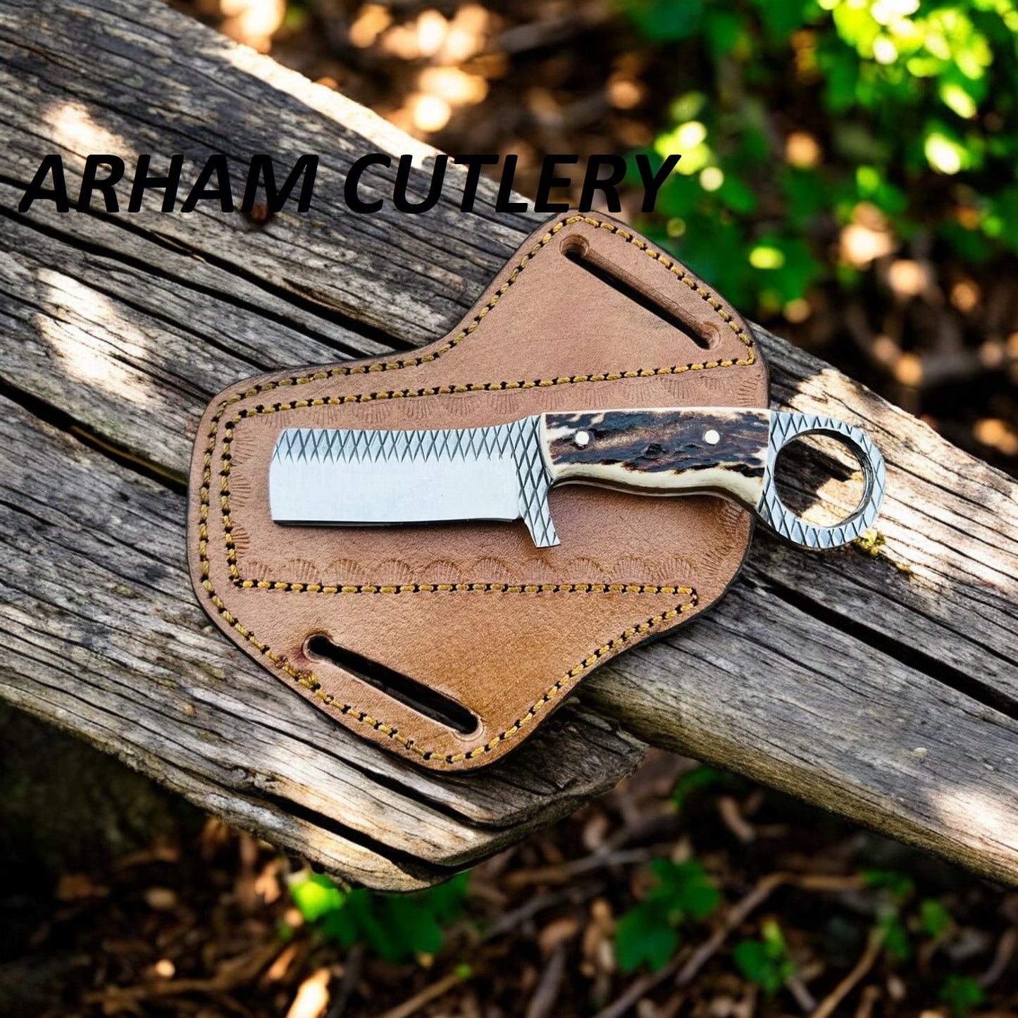 Natural Stag Horn Knife With Farrier Rasp File Blade