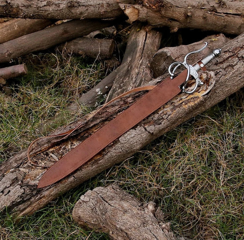 Hand Forged Damascus Steel Rapier Sword With Leather Sheath, Medieval Sword, best wedding gift for him,MASTER swords - Arham Cutlery