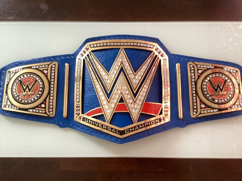 Universal Blue Heavyweight Wrestling Championship Adult Belt Replica With 2 MM & 4 MM Brass Alloy Plates Leather Fighting | Arham Cutlery