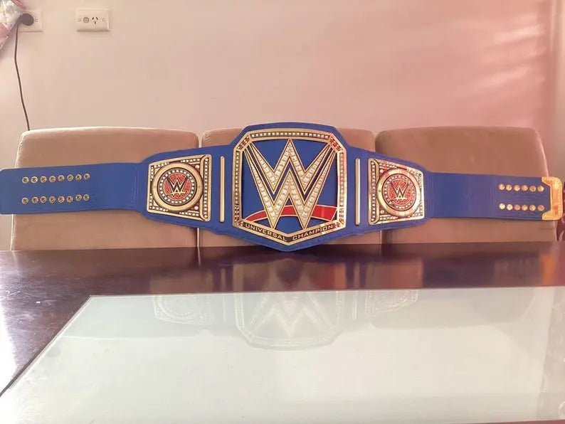 Universal Blue Heavyweight Wrestling Championship Adult Belt Replica With 2 MM & 4 MM Brass Alloy Plates Leather Fighting | Arham Cutlery Arham Cutlery