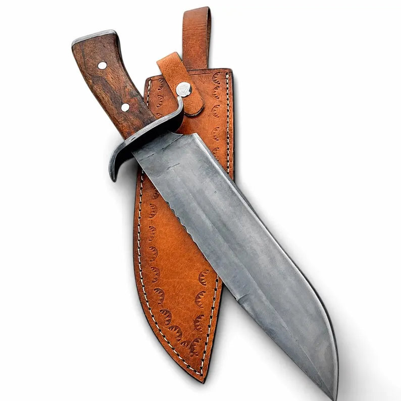 Classic Carbon Steel Bowie Knife with Wood Grip & Leather Sheath Arham Cutlery