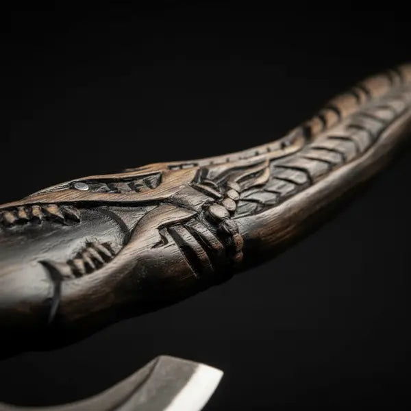 Carved Norse Bearded Axe, 18 Inch Carbon Steel Viking Axe with Leather Sheath Arham Cutlery
