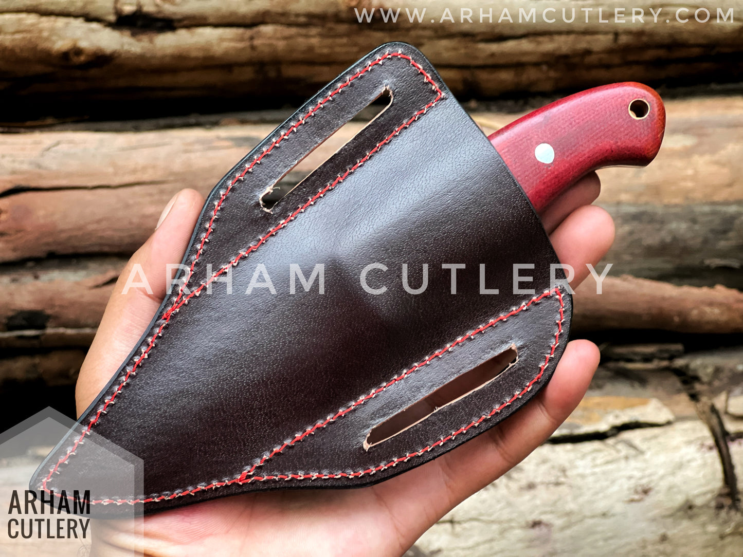 Aurora Handmade Damascus Steel EDC Knife with Leather Sheath Hand Forged ,Arham Cutlery