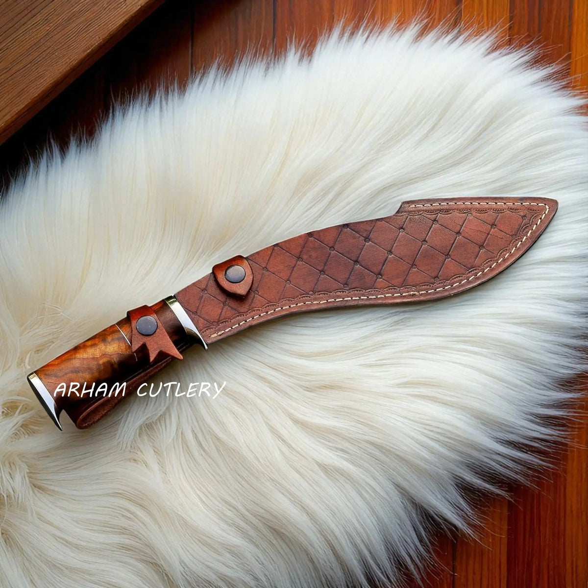 15-inch Handmade Kukri Machete Knife with Leaf Pattern Blade and Rosewood Handle – Arham Cutlery