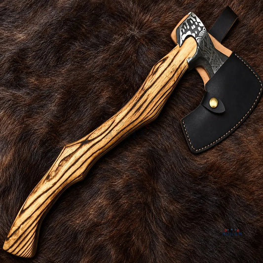 Ashwood Varangian Engraved Hand-Forged Viking Axe – Carbon Steel & Ash Wood Arham Cutlery