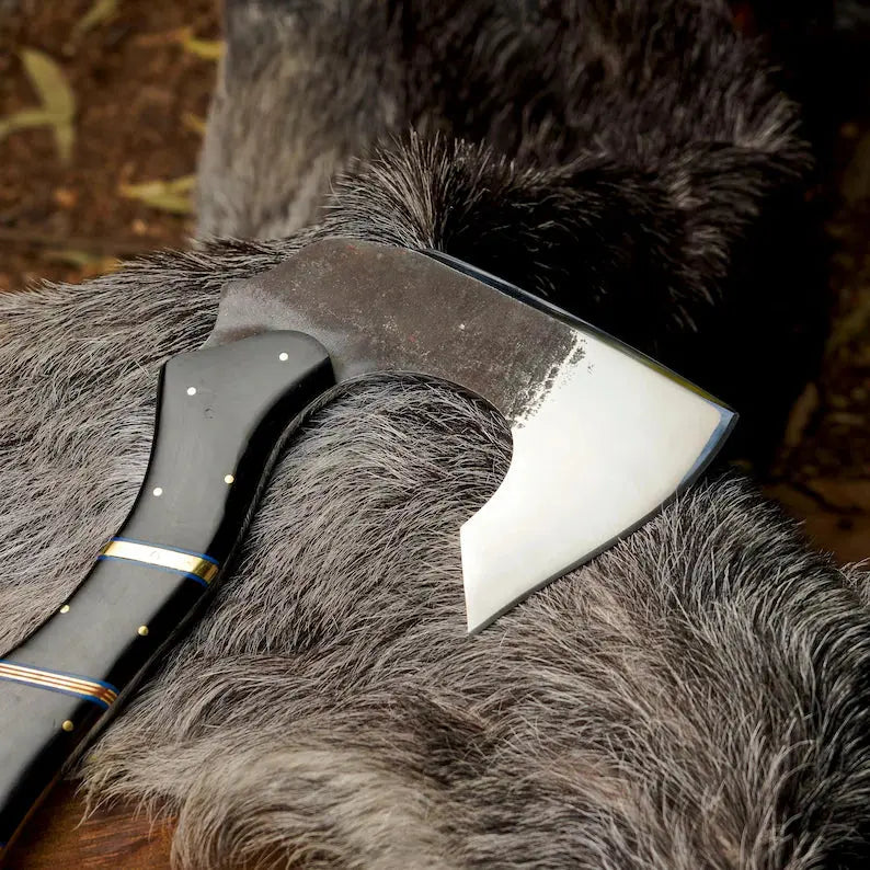 Handmade Forged Viking Axe – 1095 High Carbon Steel Bushcraft Hatchet with Leather Sheath | Arham Cutlery - Arham Cutlery