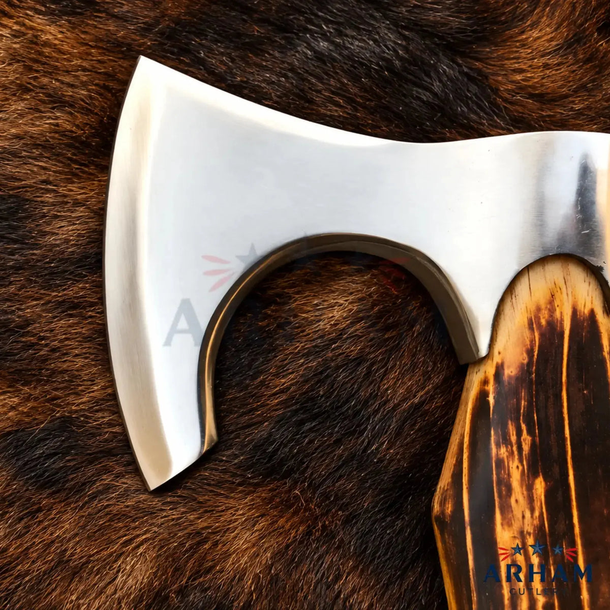 Ashwood Silvercrest™ Hand-Forged Viking Axe – Mirror-Polished Carbon Steel & Ash Wood Arham Cutlery