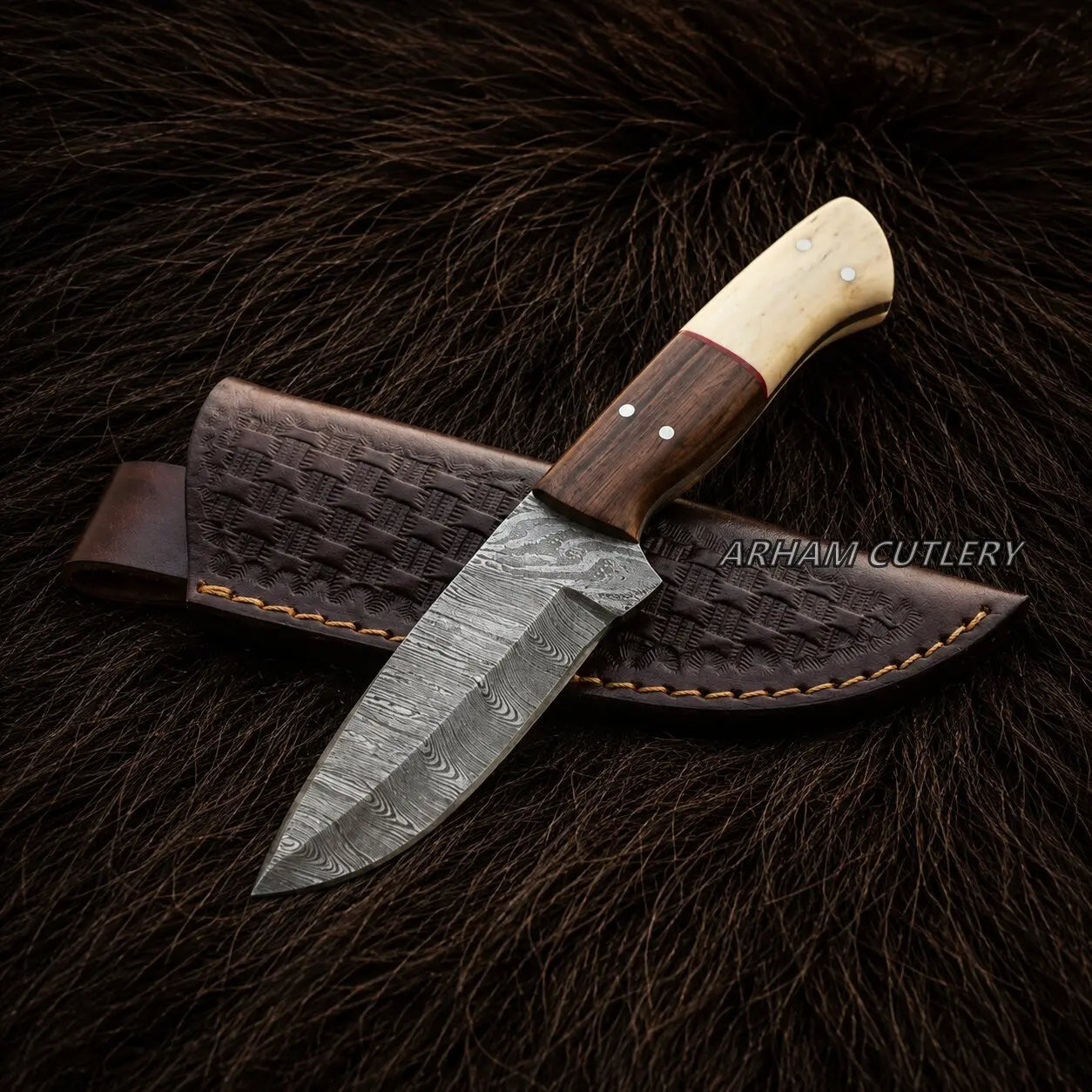 Rosebone Fieldcraft Skinning Knife – Damascus Steel Arham Cutlery