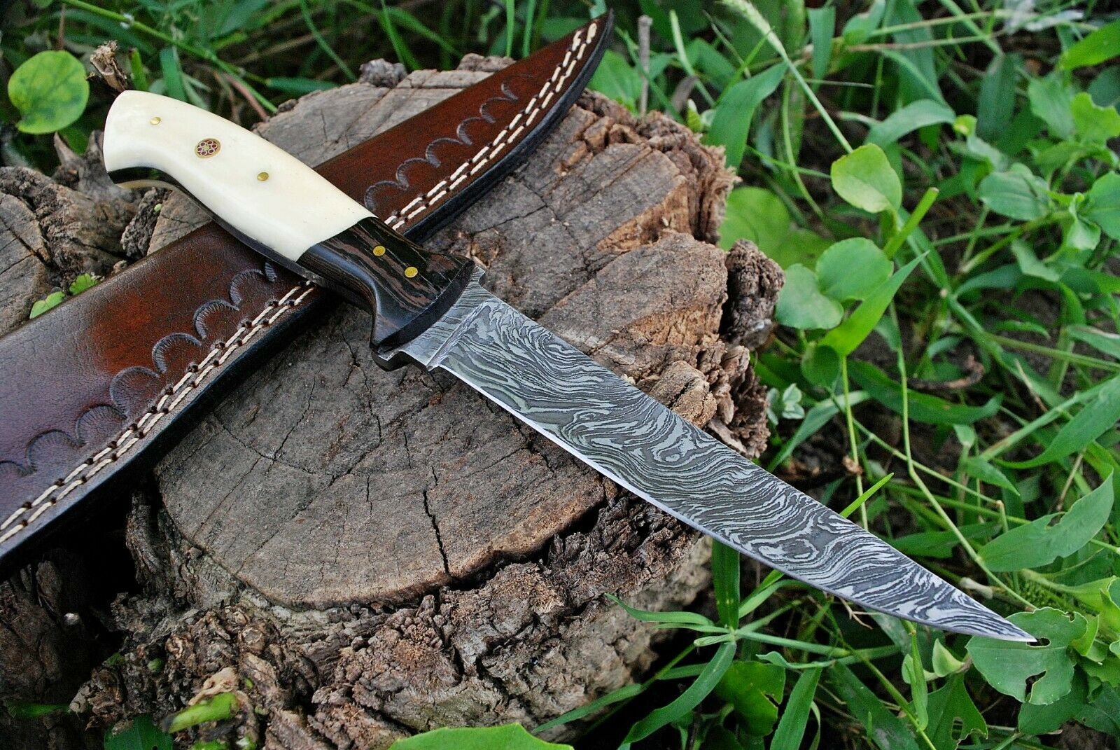 Custom Handmade Damascus Steel Fillet Knife with Wenge Wood and Bone Handle - 11-inch Overall Length" - Arham Cutlery