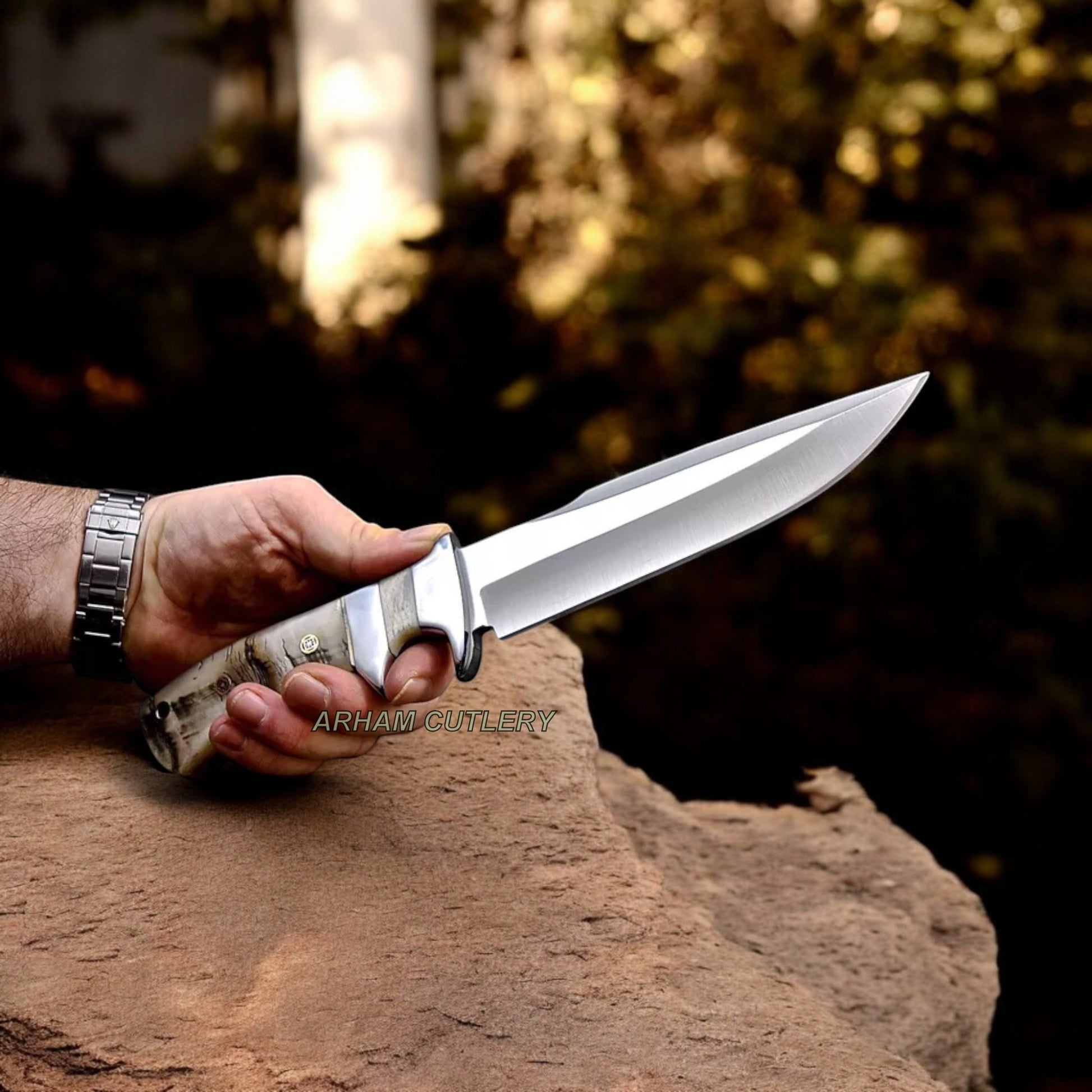 Handmade ATS 34 Custom Sheep Horn Sub Hilt Camping Hunting Knife