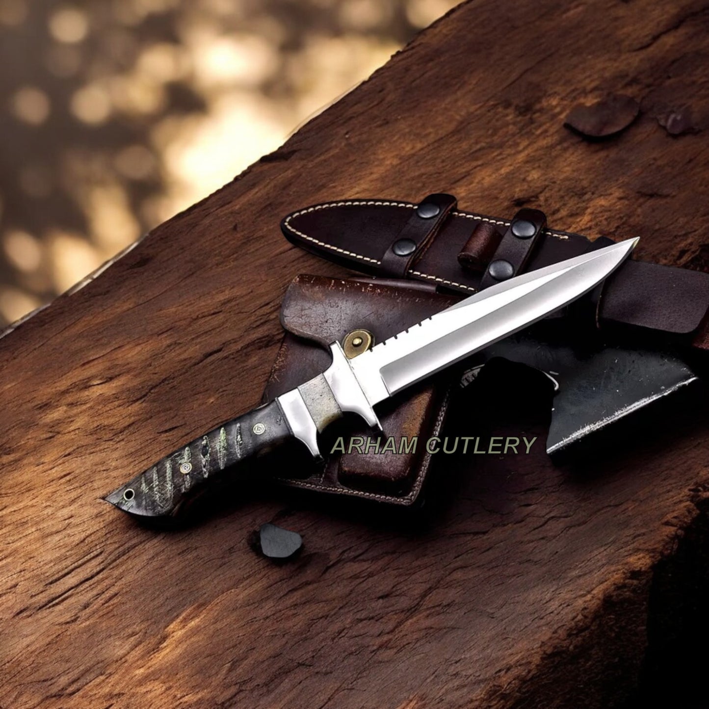 Handmade ATS 34 Custom Sheep Horn Camel Bone Sub Hilt Hunting Knife