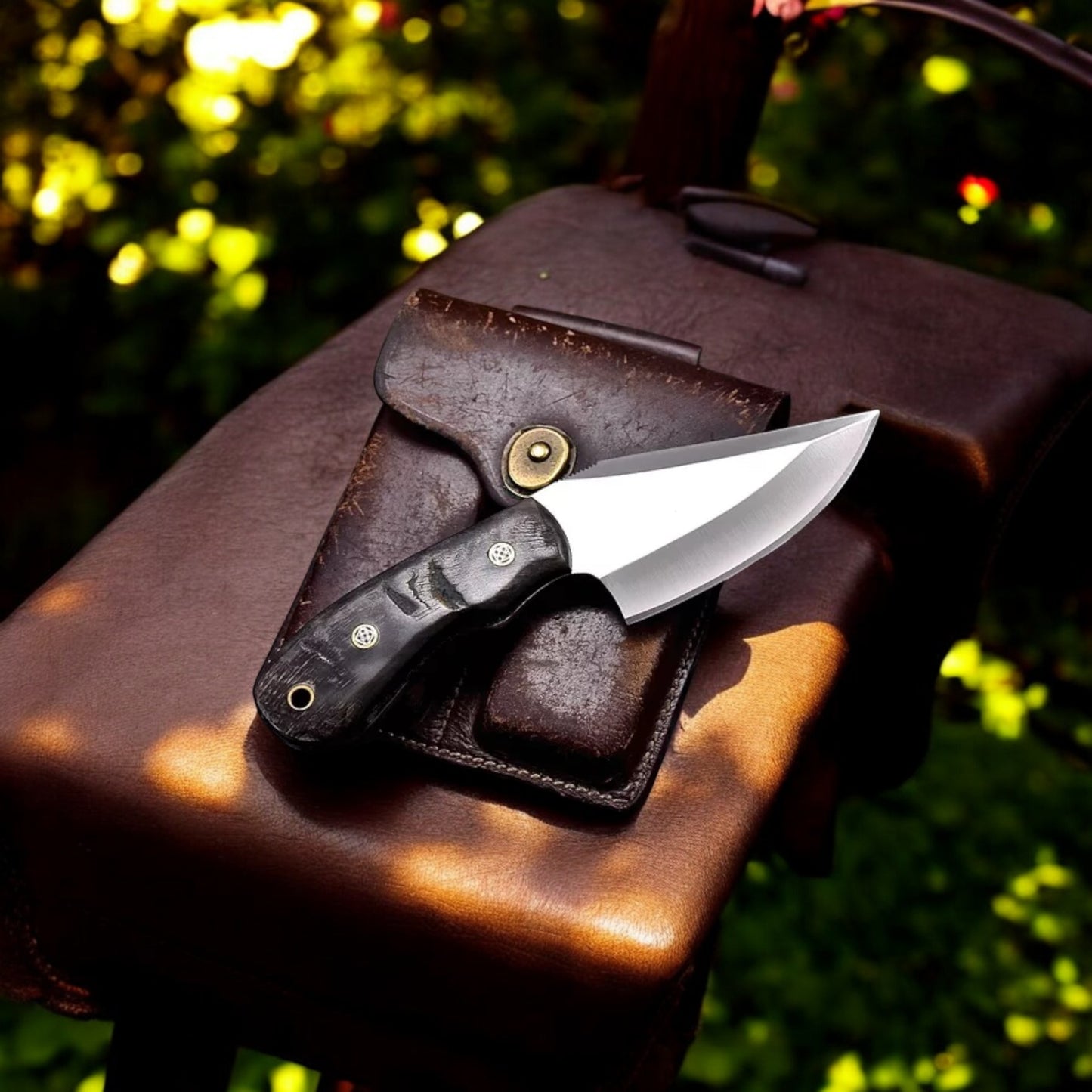 Best Skinning Knife with Ram Horn Scales and Leather Sheath