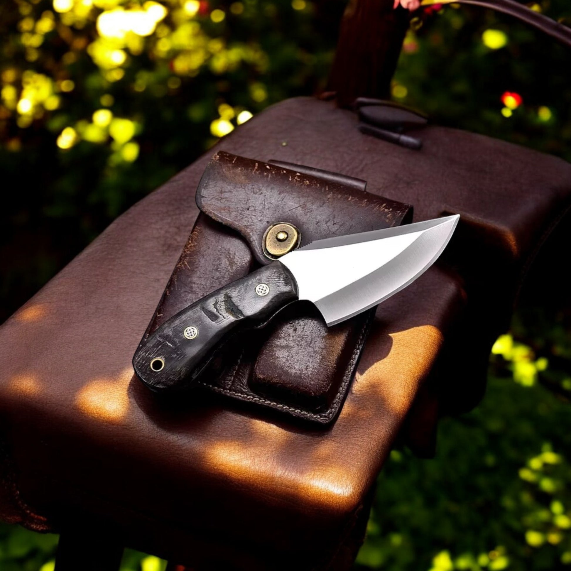 Best Skinning Knife with Ram Horn Scales and Leather Sheath