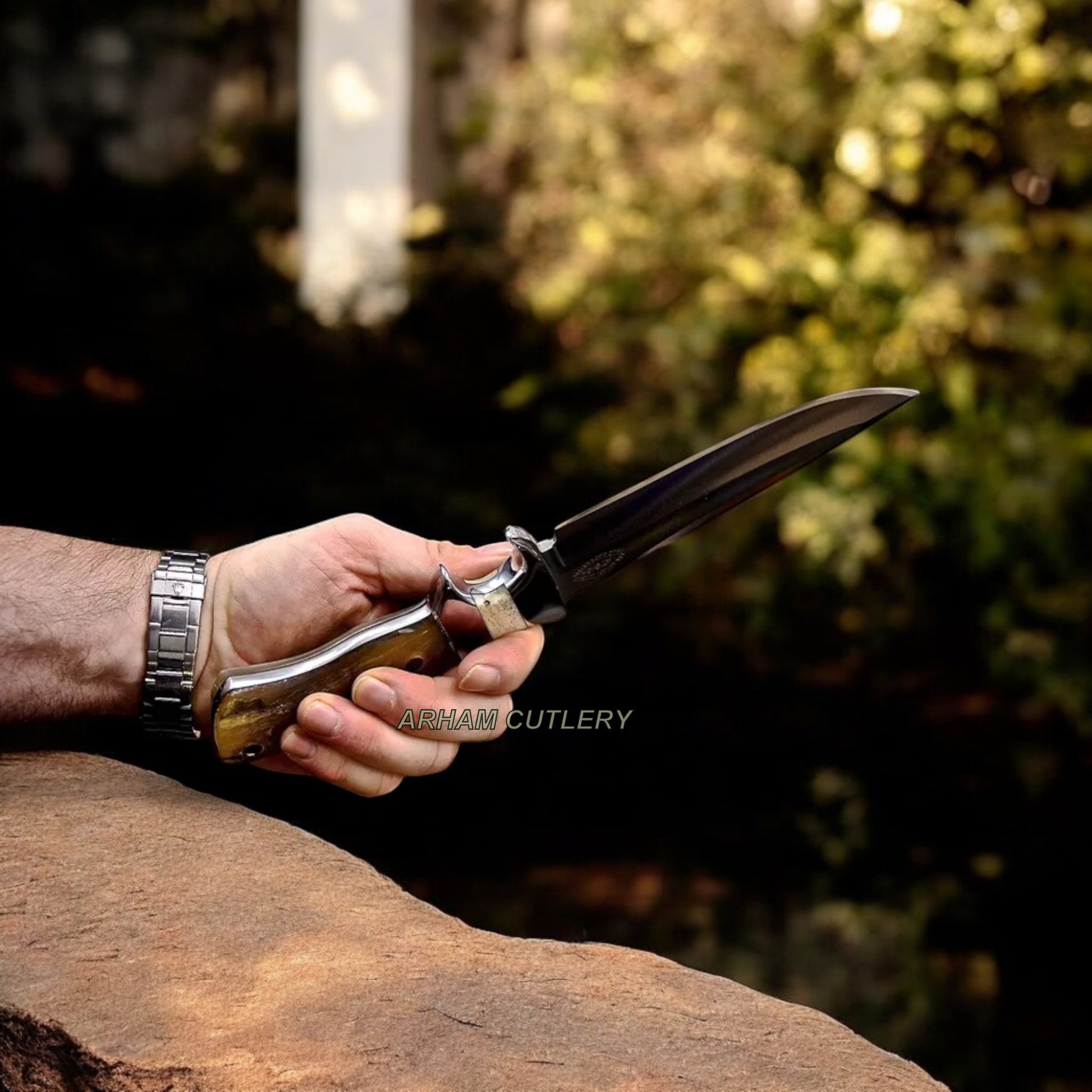 Handmade ATS 34 Custom Sheep Horn Sub Hilt Camping Hunting Knife