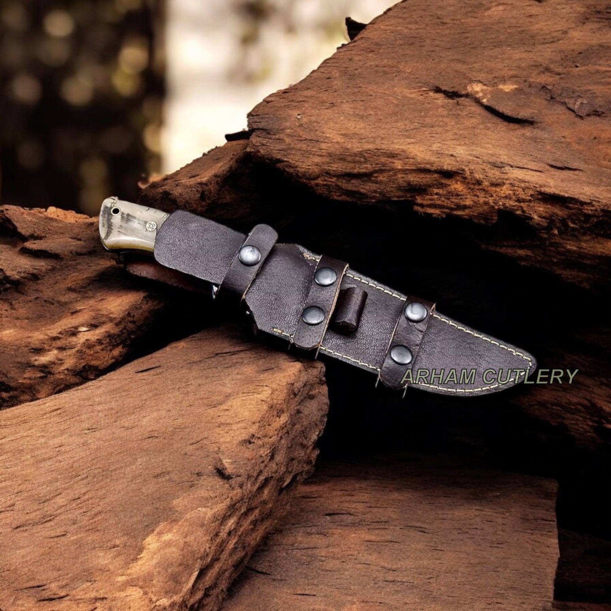 Handmade ATS 34 Custom Sheep Horn Sub Hilt Camping Hunting Knife