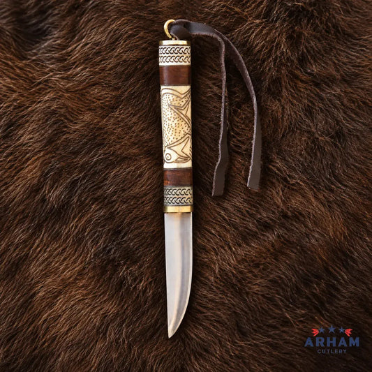 Torslunda Raven Viking Knife – Carbon Steel & Carved Bone Handle Arham Cutlery