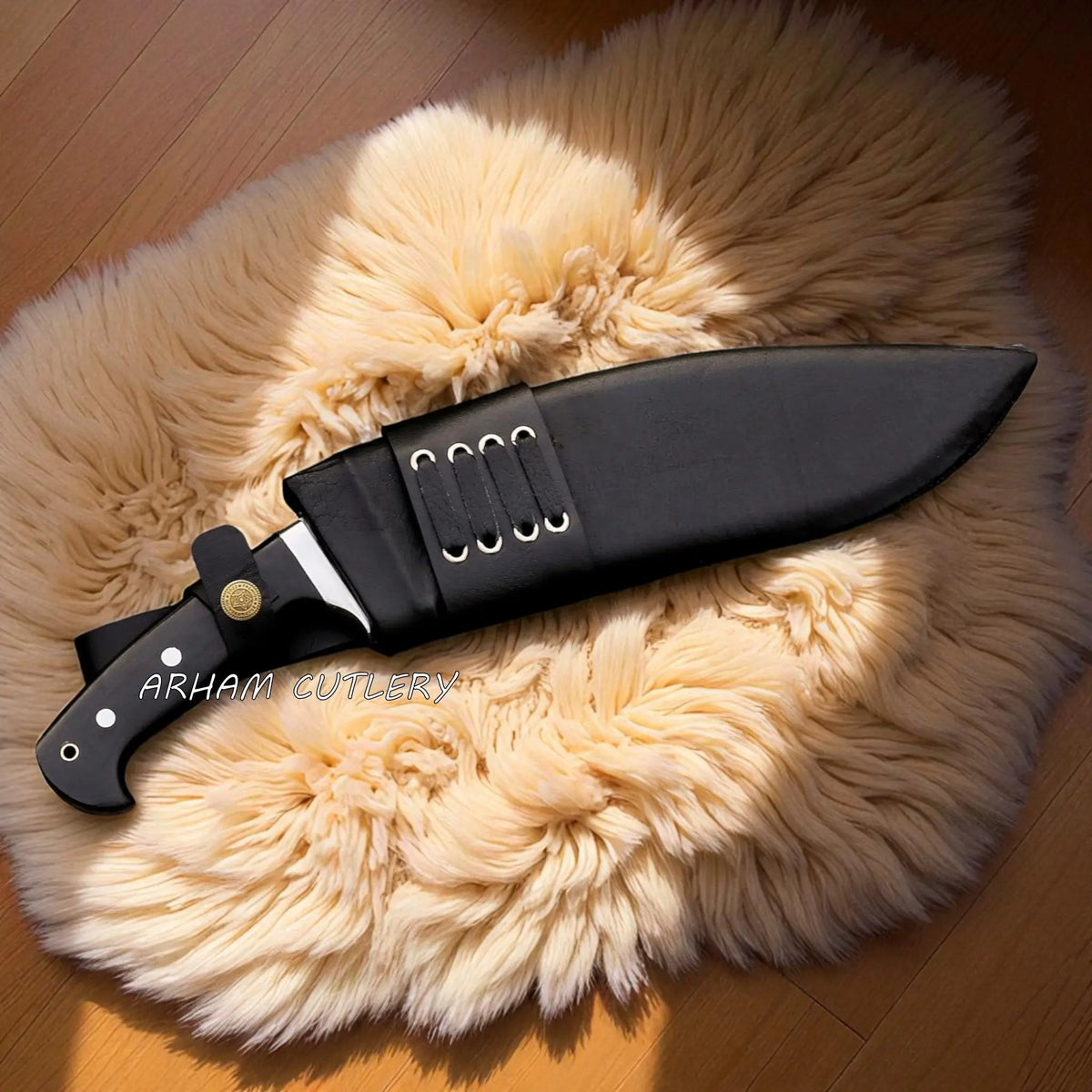 Stormcleaver Kukri Machete with Micarta Handle and Tribal Etched Blade by Arham Cutlery